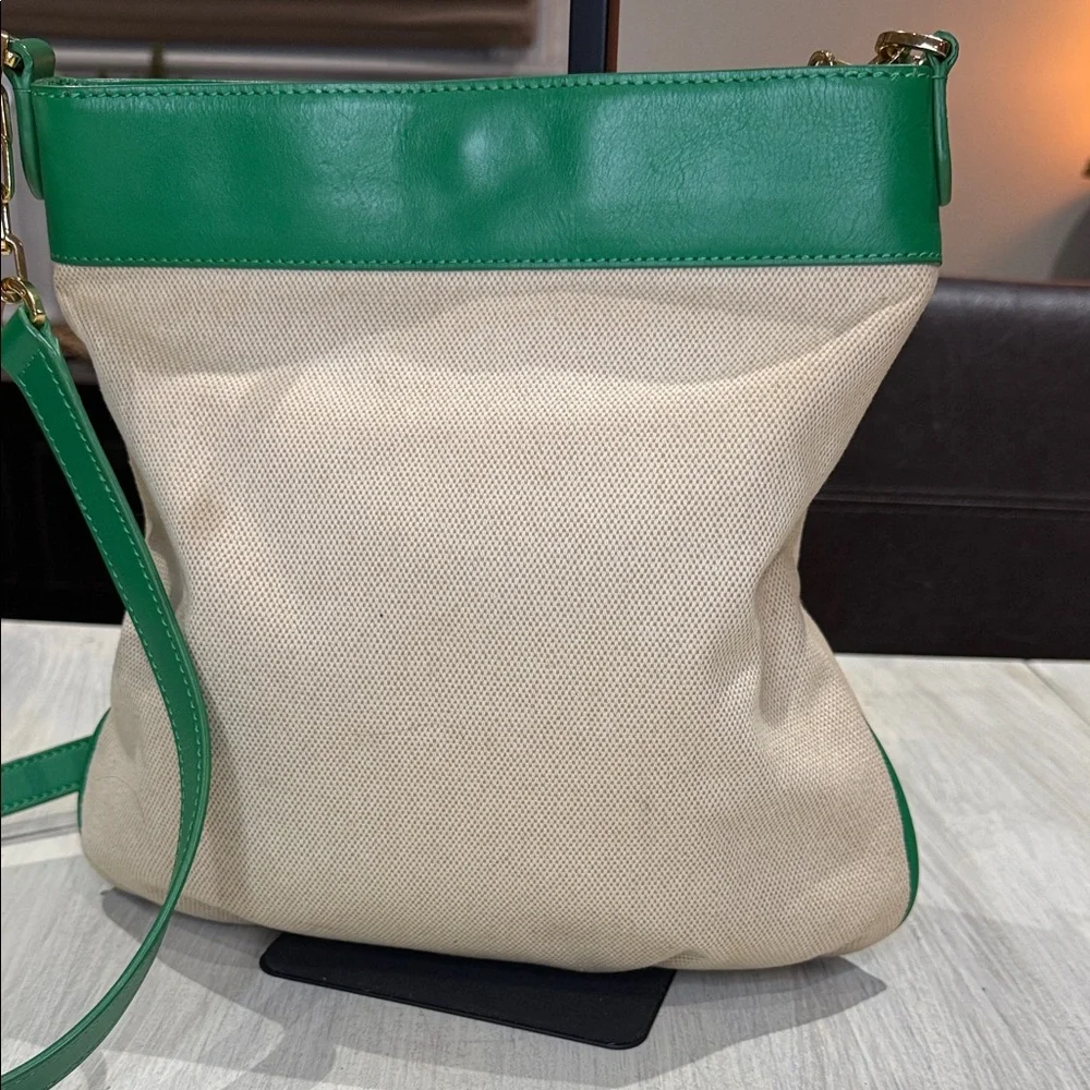 Tory Burch Stacked T Green and Tan Crossbody Bag With Dustbag